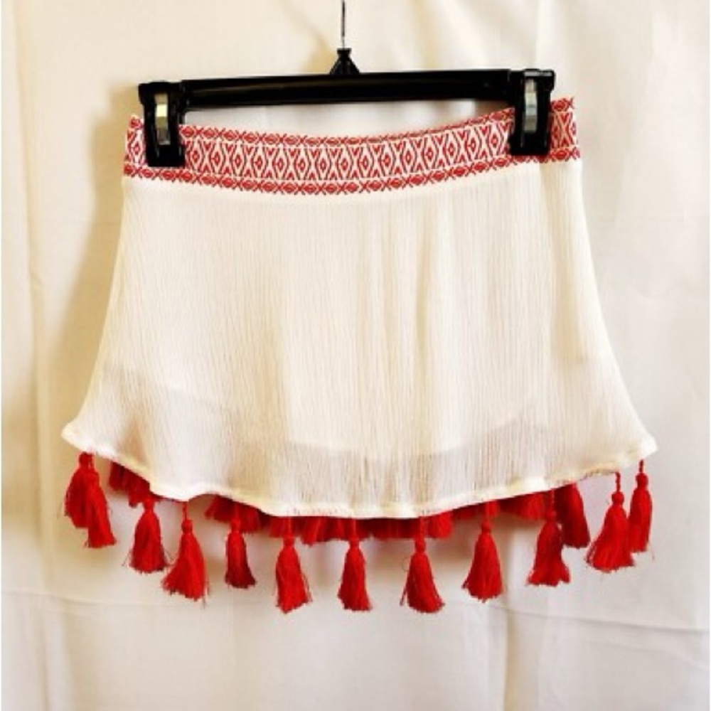 White Tube Top with Red Tassels